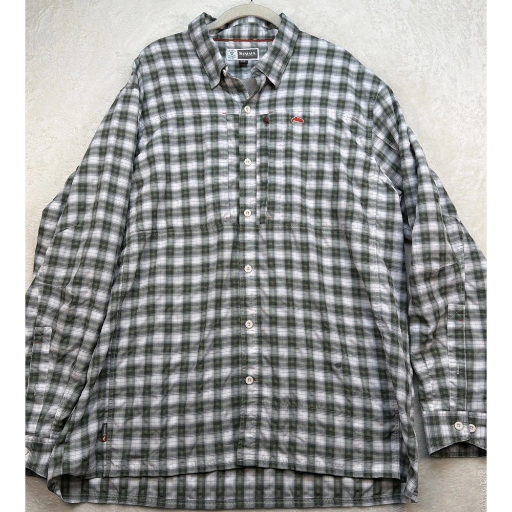 Fishing Shirt Simms Plaid‎ Button Up Long Sleeve Outdoor Hiking Men XL